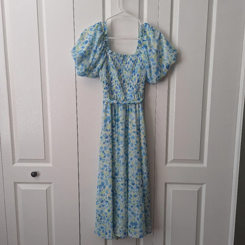 Aura Blue Puff Sleeve Maxi Dress for Weddings - Picture 2 of 4